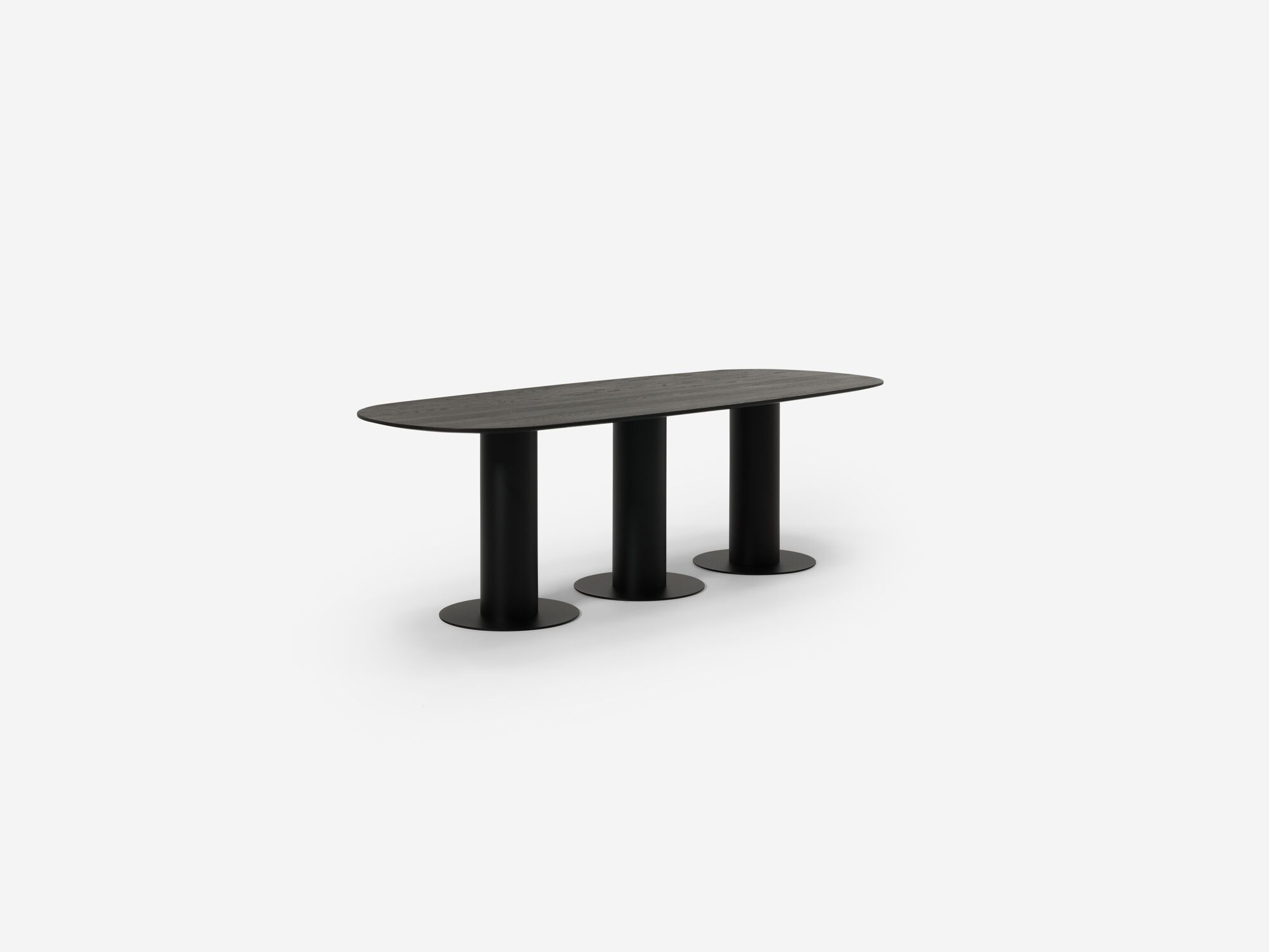 Large black dining table front angle view